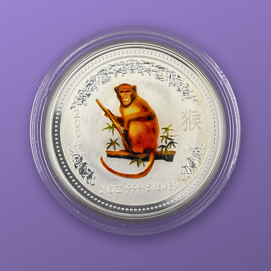 2004-P Australia Lunar Series I Year of the Monkey 2 oz .999 Silver Colorized BU