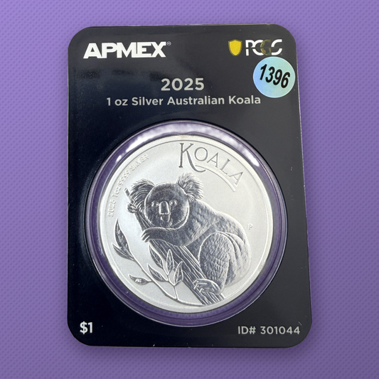2025-P Australia Koala $1 1 oz .9999 Silver Coin APMEX MD Card BU