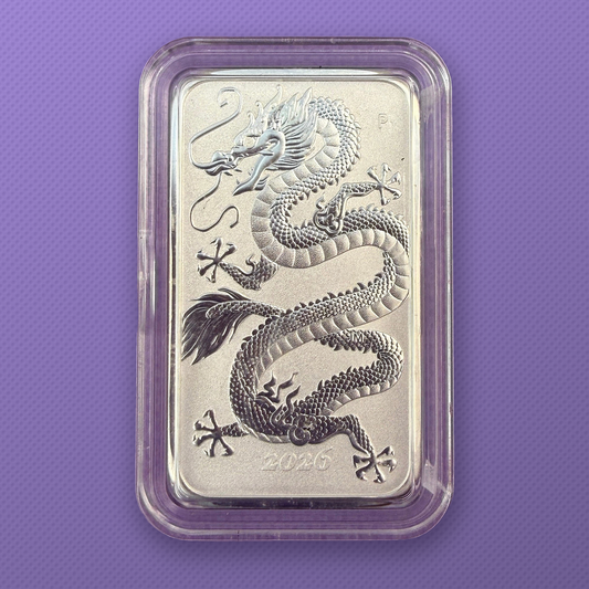 2026 Perth Mint Dragon 1 oz Silver Bar from Roll in Ultra Fit Capsule