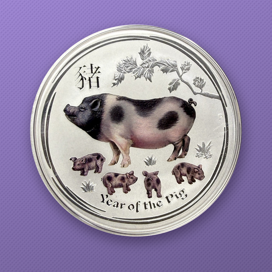 2019-P Australia Lunar Series II Year of the Pig 5 oz .9999 Silver Colorized BU