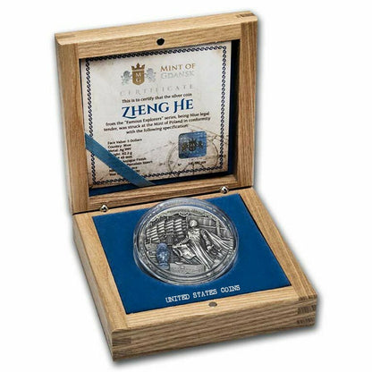 2021 Niue Zheng He Famous Explorers 2 oz Silver Antiqued Coin w/ Box & COA